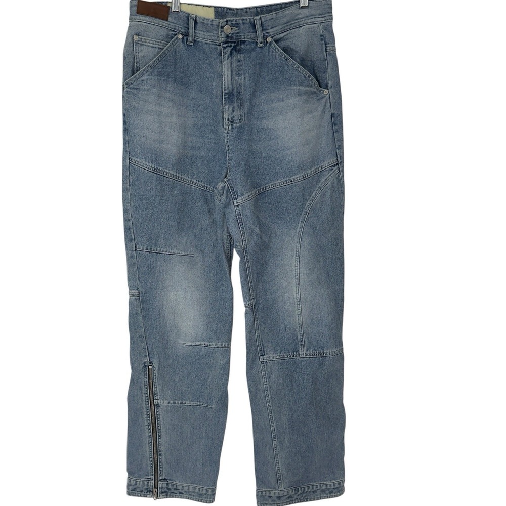 Andersson Bell Men's Distressed Blue Denim Panel Cargo Jeans Size 34x32